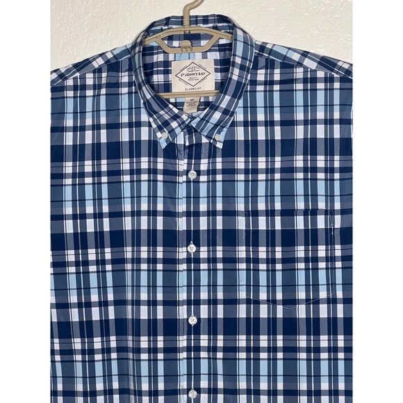 St. Johns Bay Classic Fit XXL Blue Plaid Long Sleeve Button-Up Shirt Quality - Picture 5 of 13
